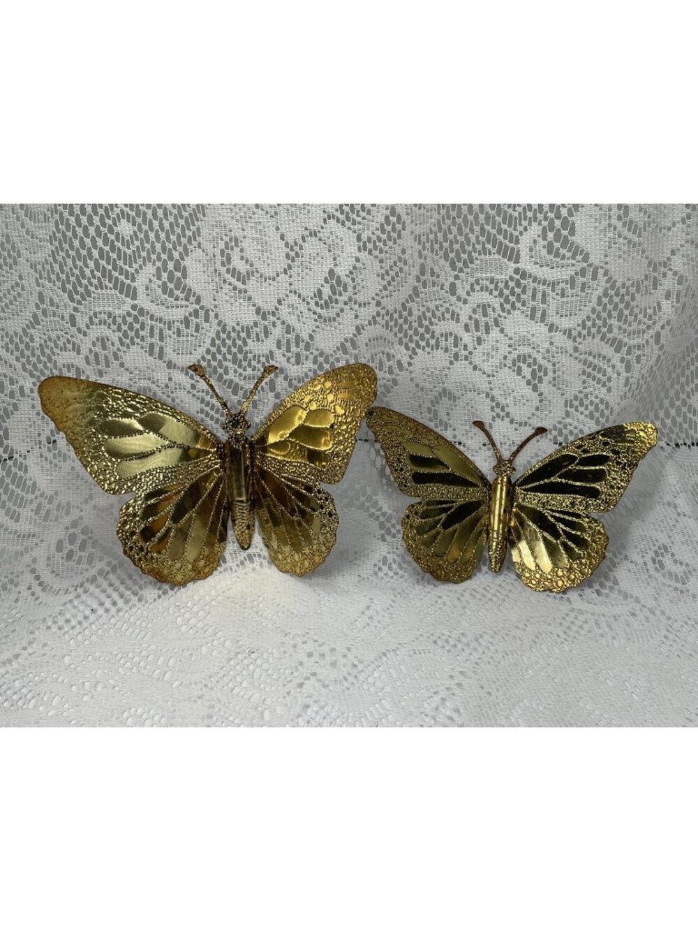 Set of 2 VTG Home Interiors Gold Tone Metal Tin 3D Butterfly Wall Decor MCM Boho